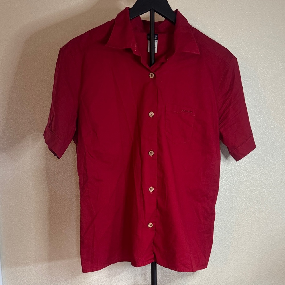 Patagonia Red Button-Up Shirt - Wooden-like Btns, 100% Cotton - Sz 12